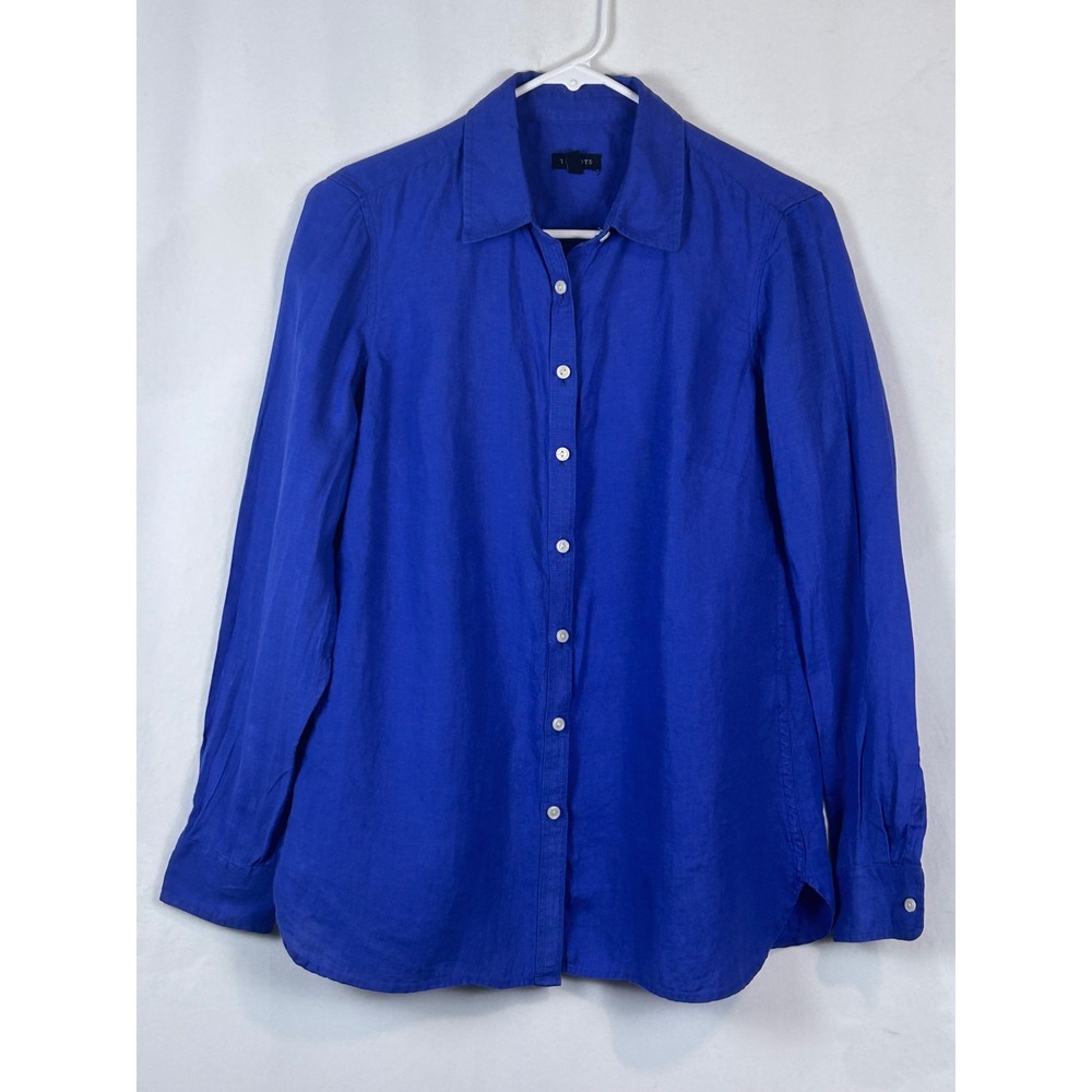 Talbots Button Down Shirt Women XS Blue 100% Linen Long Sleeve Top